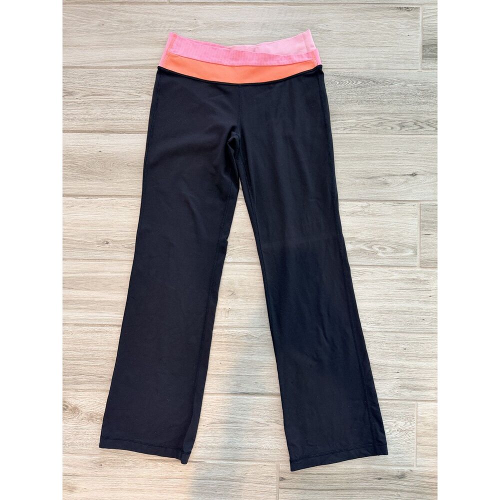 Lululemon Black Yoga Pants Pink Waistband Straight Leg Women's Athletic